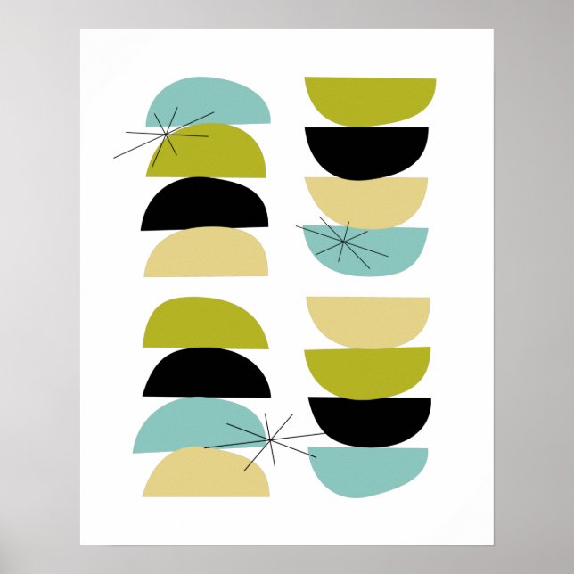 Staplingsstenar Aqua Blue Gult Grönt Black Poster (Framsidan)
