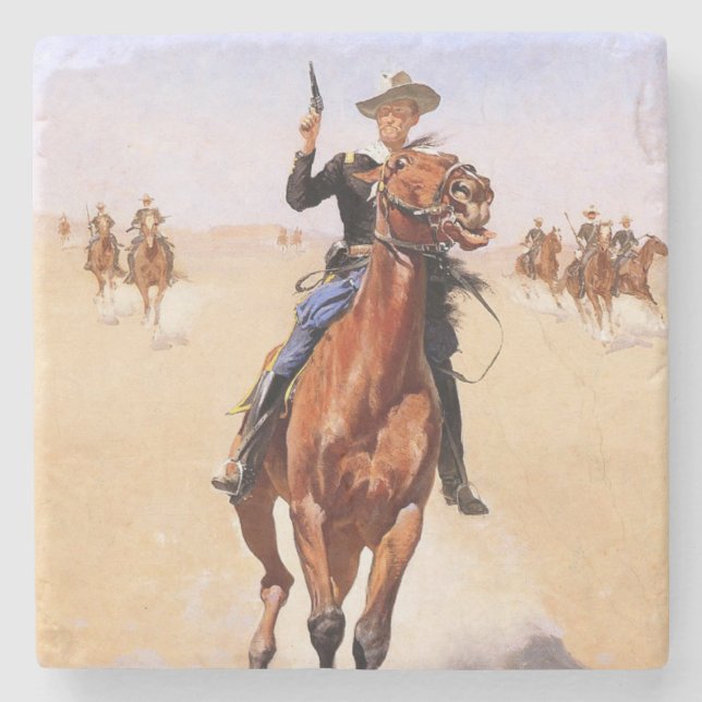 Stäppens soldat (Cowboy Häst Ryttare) Stenunderlägg (Framsidan)
