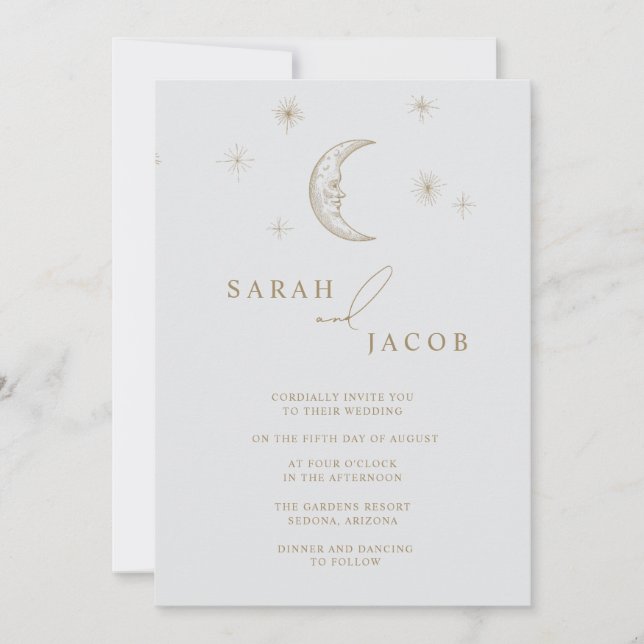 Star and Moon Celestial Photo Wedding Invitation Inbjudningar (Framsida)
