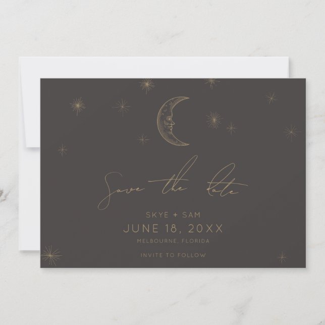 Star and Moon Celestial Save the Date Spara Datumet (Framsida)