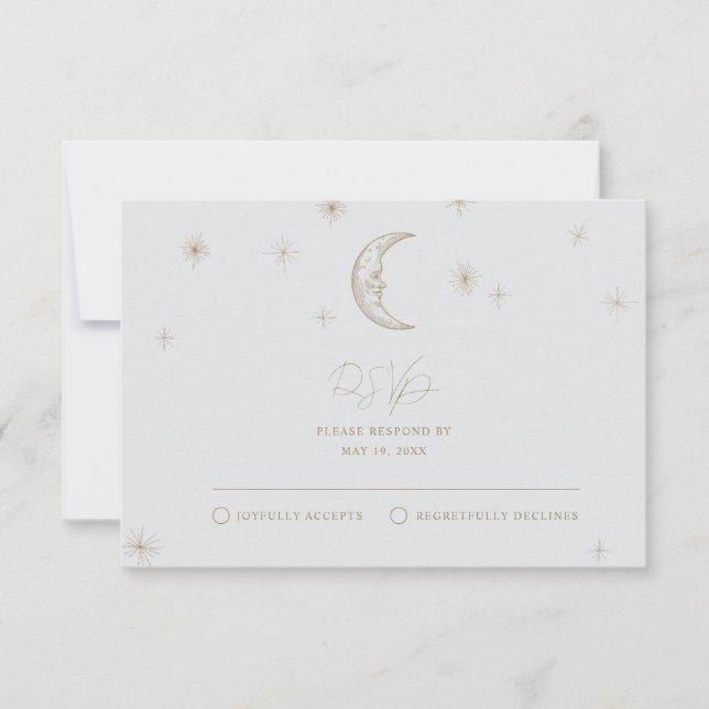 Star and Moon Celestial Wedding RSVP Card OSA Kort (Framsida)