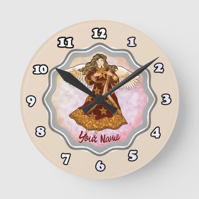 Star Angel Clock Rund Klocka (Framsida)