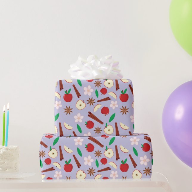 Star Anise, Cinnamon, Apple, Flowers Seamless Fall Presentpapper (Festgåvor)