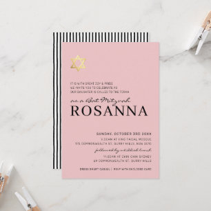 STAR Bat Mitzvah modern minimalism paris rosa svar Inbjudningar