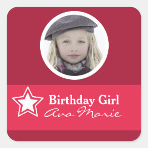 Star Birthday Girl Party Photo Fyrkantigt Klistermärke