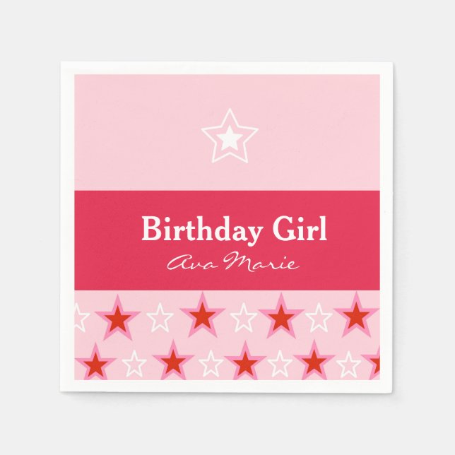 Star Birthday Girl Party, Rosa & Red Pappersservett (Framsidan)