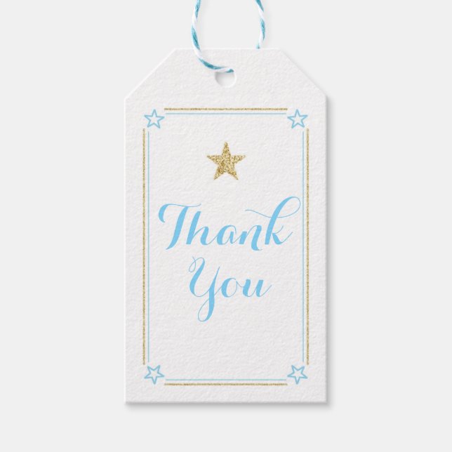 Star Blue Guld Glitter Tack Presentetikett (Framsidan)