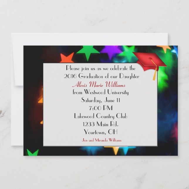 Star Bokeh med Red Studenten Hat Inbjudningar (Framsida)