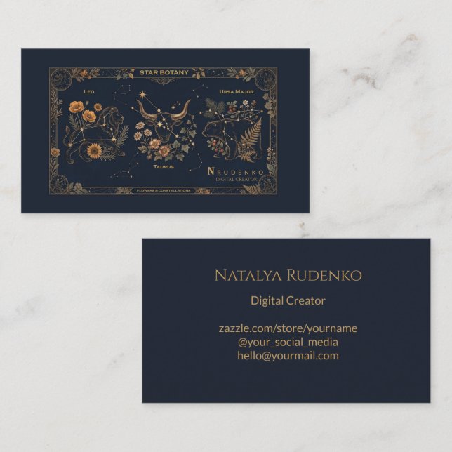 Star Botanik Lyx Guld Marin Monogram Företag Bil Visitkort (Fram/baksida)