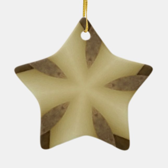 Star Brown White Rustic Design Färg Julgransprydnad Keramik (Baksidan)
