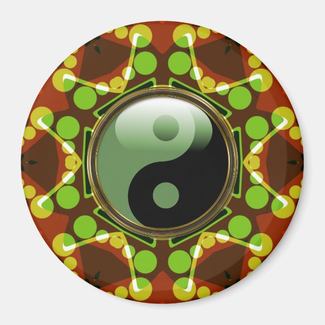Star Bubbles New Age Grönt Yin Yang Magnet (Framsidan)