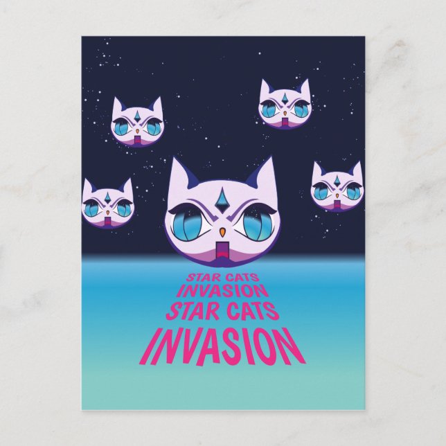 Star Cats invasion Vykort (Framsida)