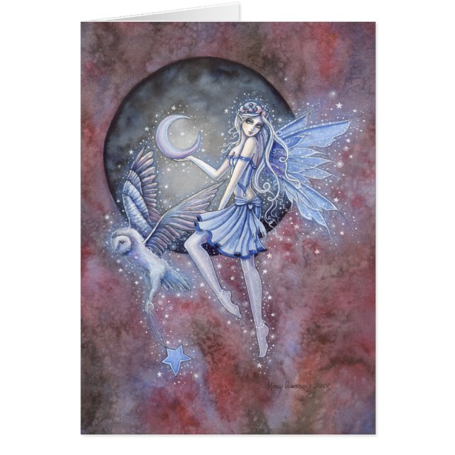 Star Collectors Fairy and Uggla Fantasy Art Hälsningskort (Framsidan)
