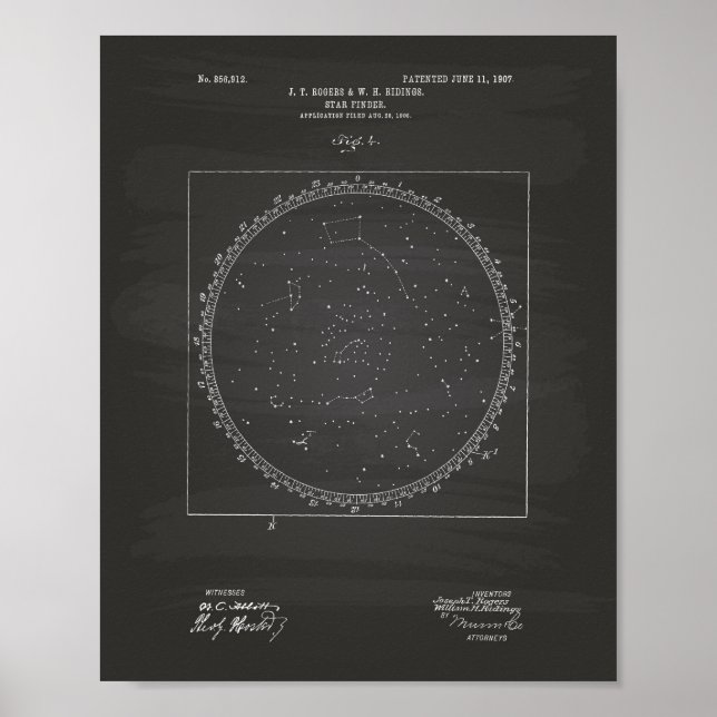 Star Finder 1907 Patent Art Chalkboard Poster (Framsidan)