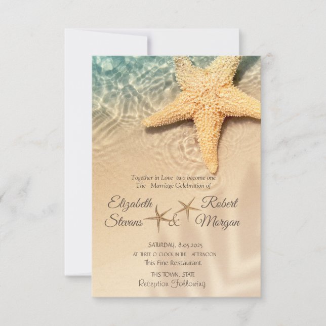 Star fish Sand Beach Wedding Inbjudningar (Framsida)