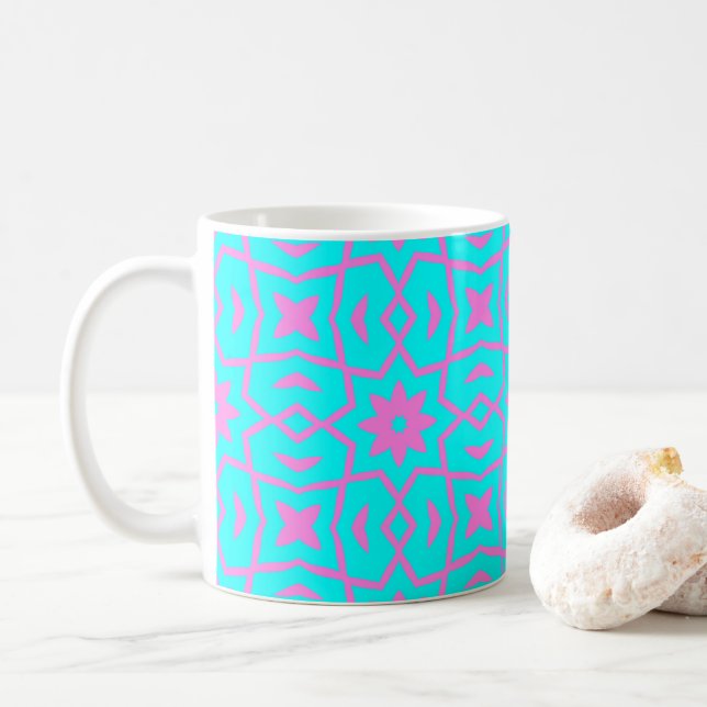 Star Flower Mönster i Rosa och turkos Kaffemugg (Med munk)