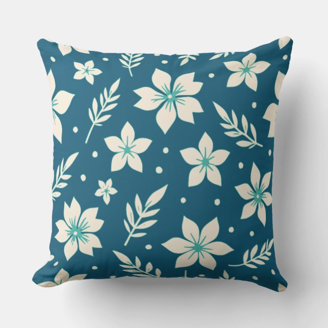 Star Flower och Löv Cream and Teal Kudde (Framsida)