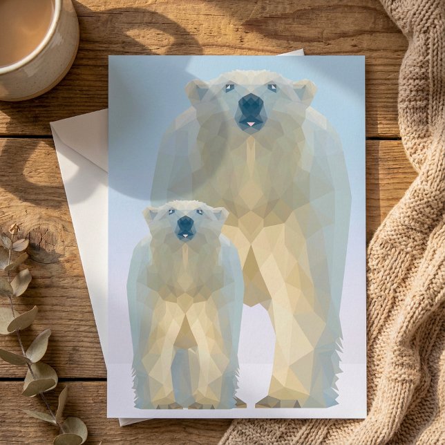 Står för matrisgeometrisk Polar med baby Julkort (Cute geometric Polar bear with baby Holiday Card.)