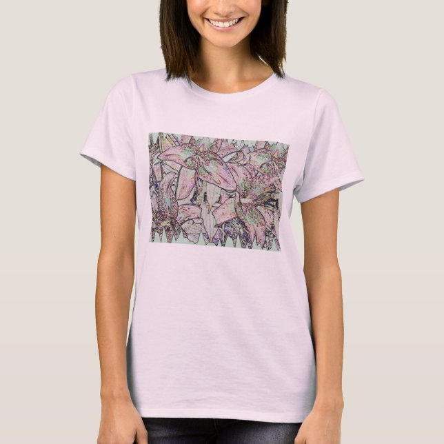 Star Gazer Lilies in Pencil T-Shirt (Framsida)