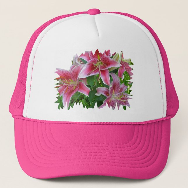 Star Gazer Lilies Rosa Hat Truckerkeps (Framsida)
