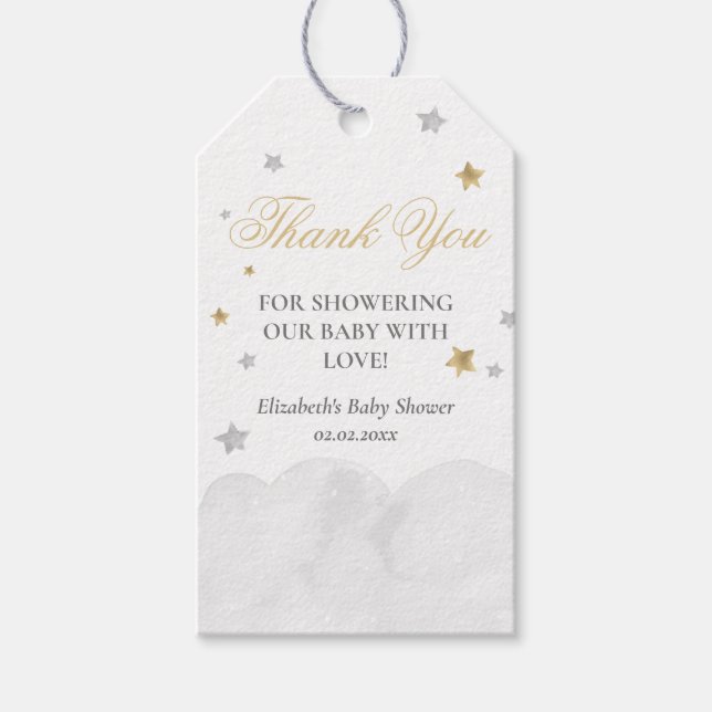 Star Grått Guld Baby Shower Tack Presentetikett (Framsidan)