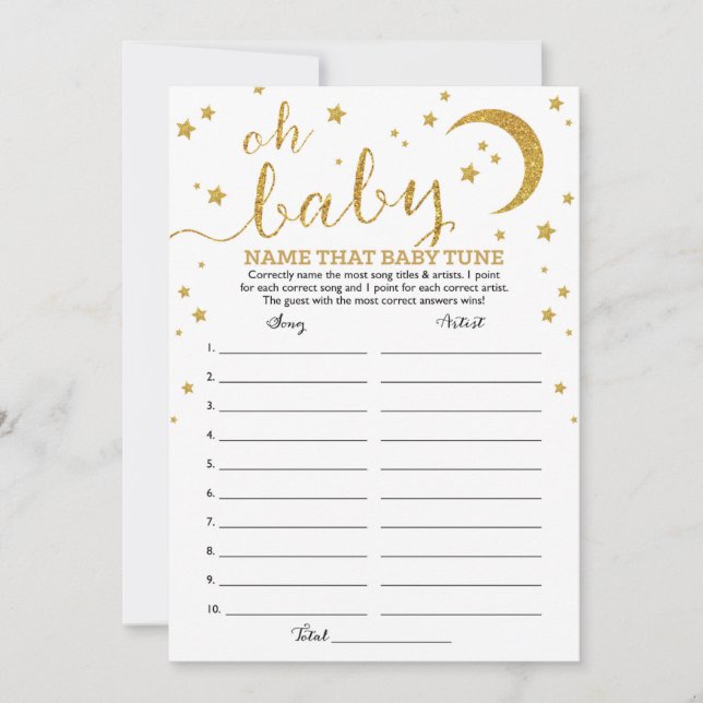 Star Guld Glitter Namn som Baby Tune Game Inbjudningar (Framsida)