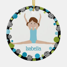 Star Gymnast Brown Ponytails i Aqua och Grönt Julgransprydnad Keramik