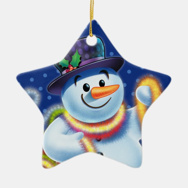 Star Julgran dekoration Snögubbe och tinsel. (Framsidan)