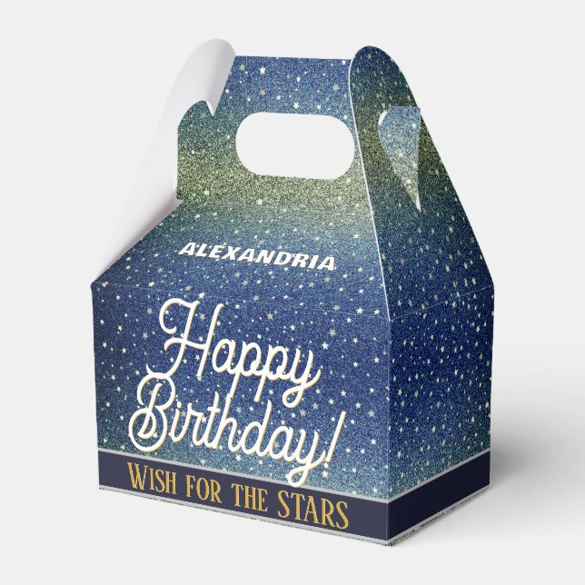 Star Light Himlar Denim Blue Grattis på födelsedag Presentaskar (Framsidan Sidan)