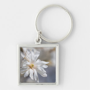 Star Magnolia Bloom Fyrkantig Silverfärgad Nyckelring