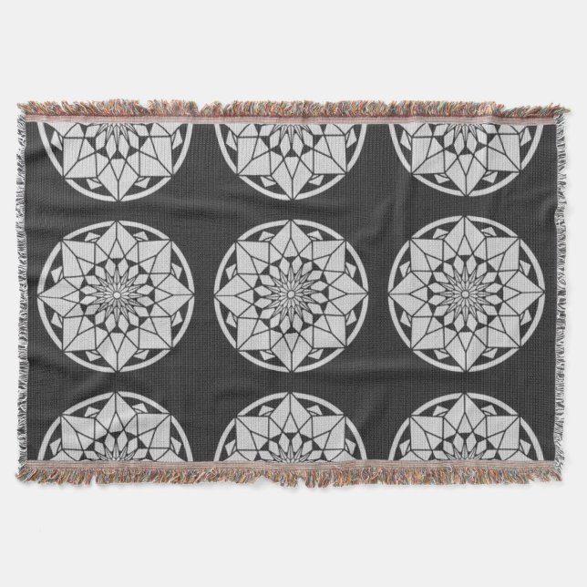 Star Mandala knackar svart och vitt Filt (Framsidan)