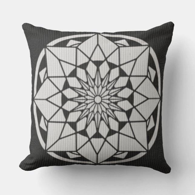 Star Mandala knackar svart och vitt Kudde (Framsida)