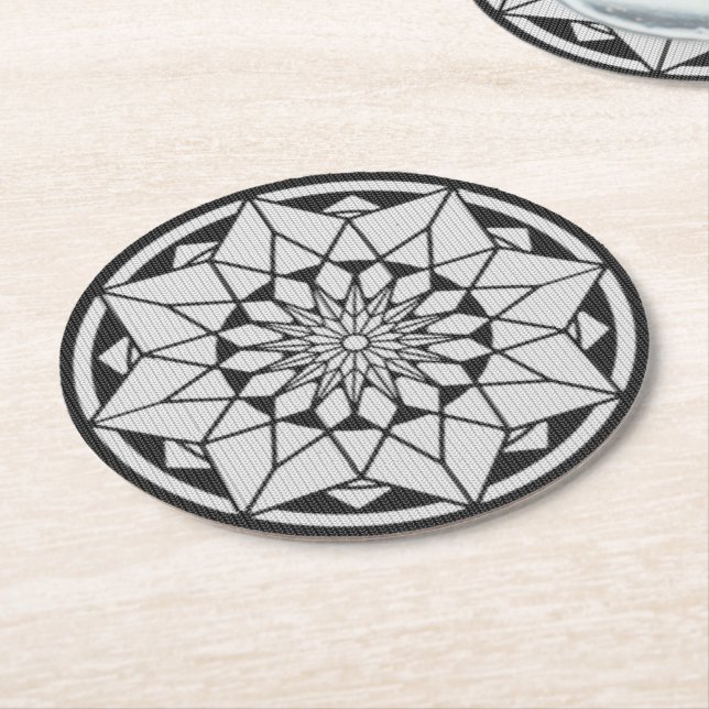 Star Mandala knackar svart och vitt Underlägg Papper Rund (Vinklad)