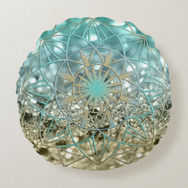 Star Mandala på Lemon Twist Beach Glitter #4 Rund Kudde (Framsidan)