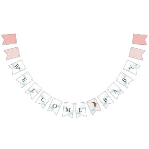 Star Måne & Cloud Välkommen Baby Rosa Bunting Flag Vimplar