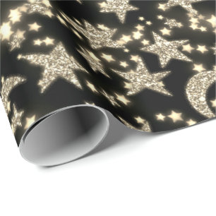 Star Måne Spark Night Galaxy Black Champaigne Guld Presentpapper