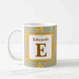 Star Monogram Gult Guld Family Namn Initial Kaffemugg