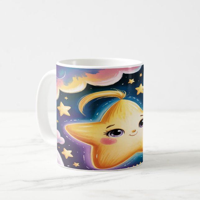 Star Mug Design – Minimalist Celestial Cup Art Kaffemugg (Framsida vänster)
