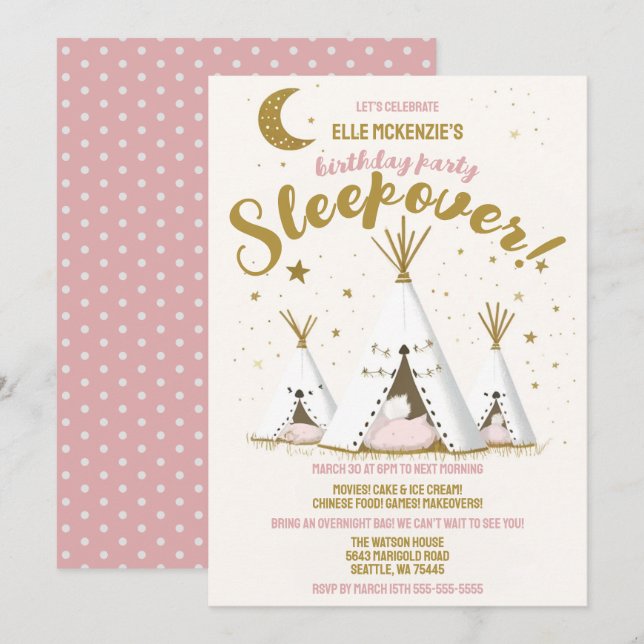 Star Night Boho Chic Teepee Sleepover Party Inbjudningar (Fram/baksida)