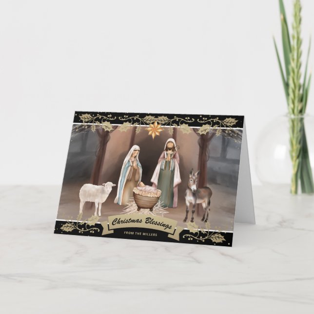 Star of Bethlehem Nativity Scene Black Gold Kort (Framsida)