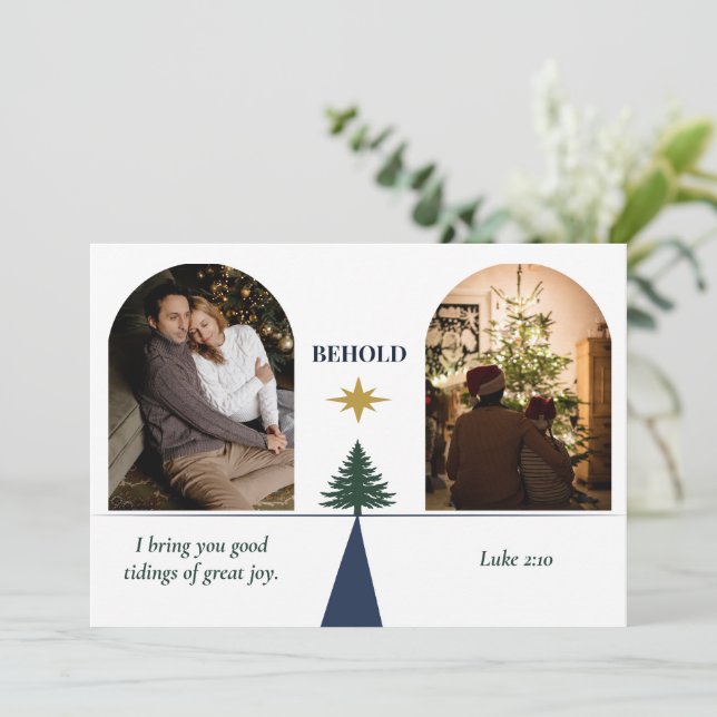 Star of Bethlehem Religious Two Photo Christmas Julkort (Stående Fram)