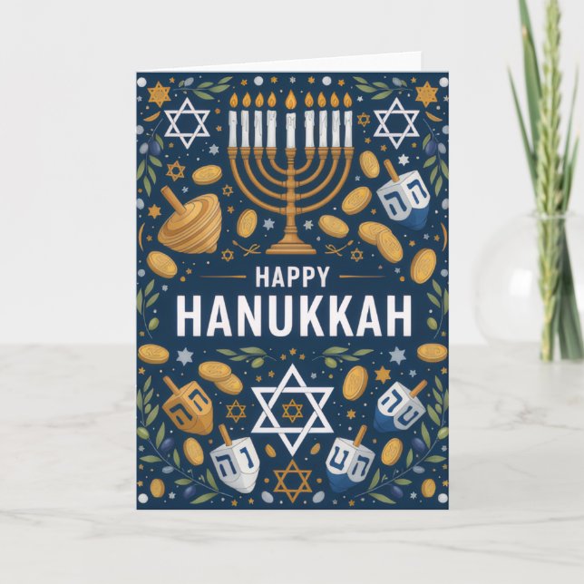 Star of David Menorah Pattern – Happy Hanukkah Kort (Framsida)