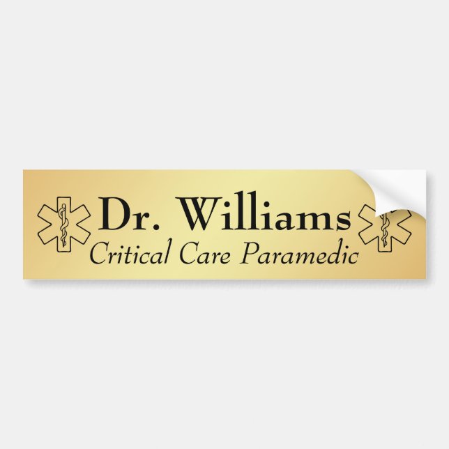 Star of Life EMT Paramedic Personalized EMS Gold Bildekal (Framsidan)