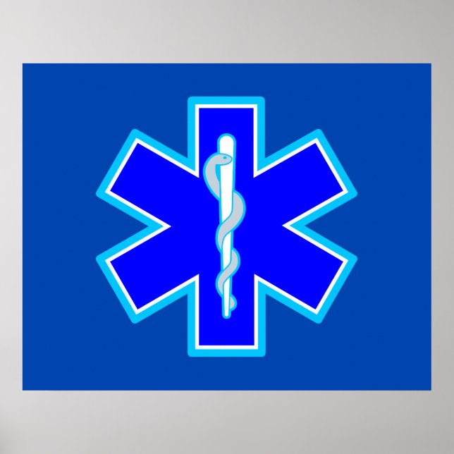 Star of Life Sjukvårdare-symbol EMS Blue Poster (Framsidan)