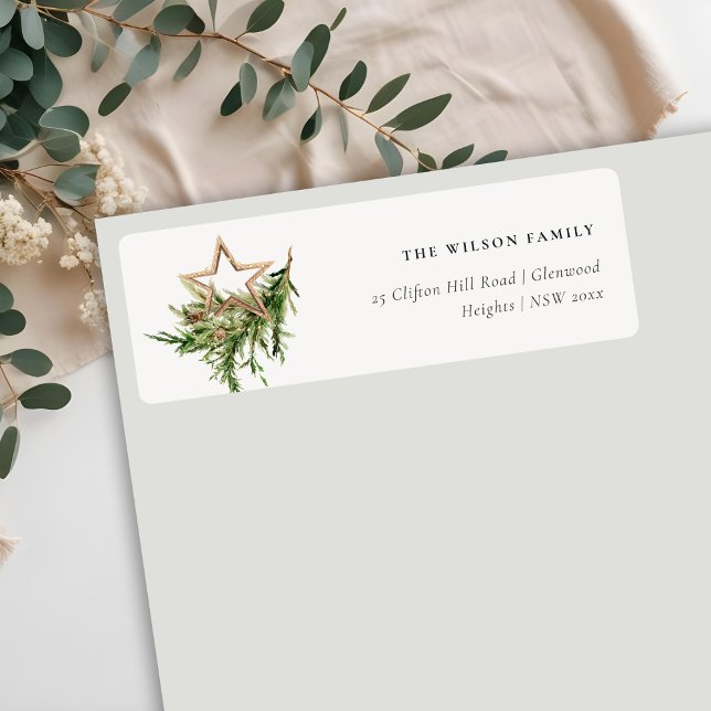 Star Ornament Gräs Fauna God jul Adress Returadress Etikett (Skapare uppladdad)