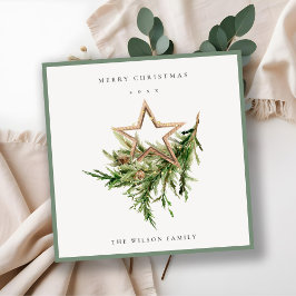 Star Ornament Gräs Gren Fauna God jul Julkort