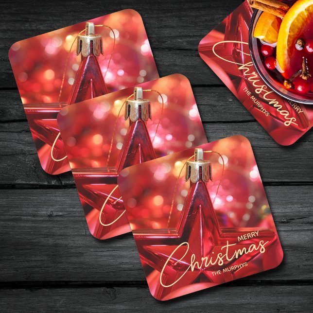 Star Ornament-jul Underlägg Papper Kvadrat (Order in sets of 6 coasters.)