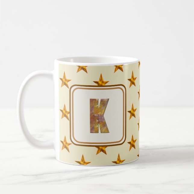 Star Patchwork First Last Name K Initial Monogram Kaffemugg (Vänster)
