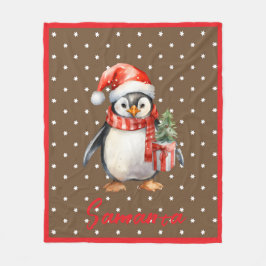 Star pattern penguin brown red name fleecefilt