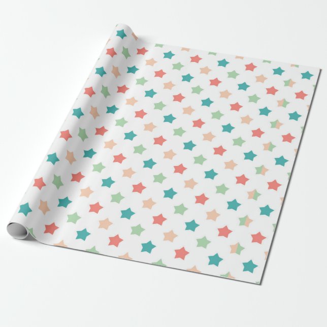 Star Patterns: Red, Green, Blue, and Peach Delight Presentpapper (Utrullad)